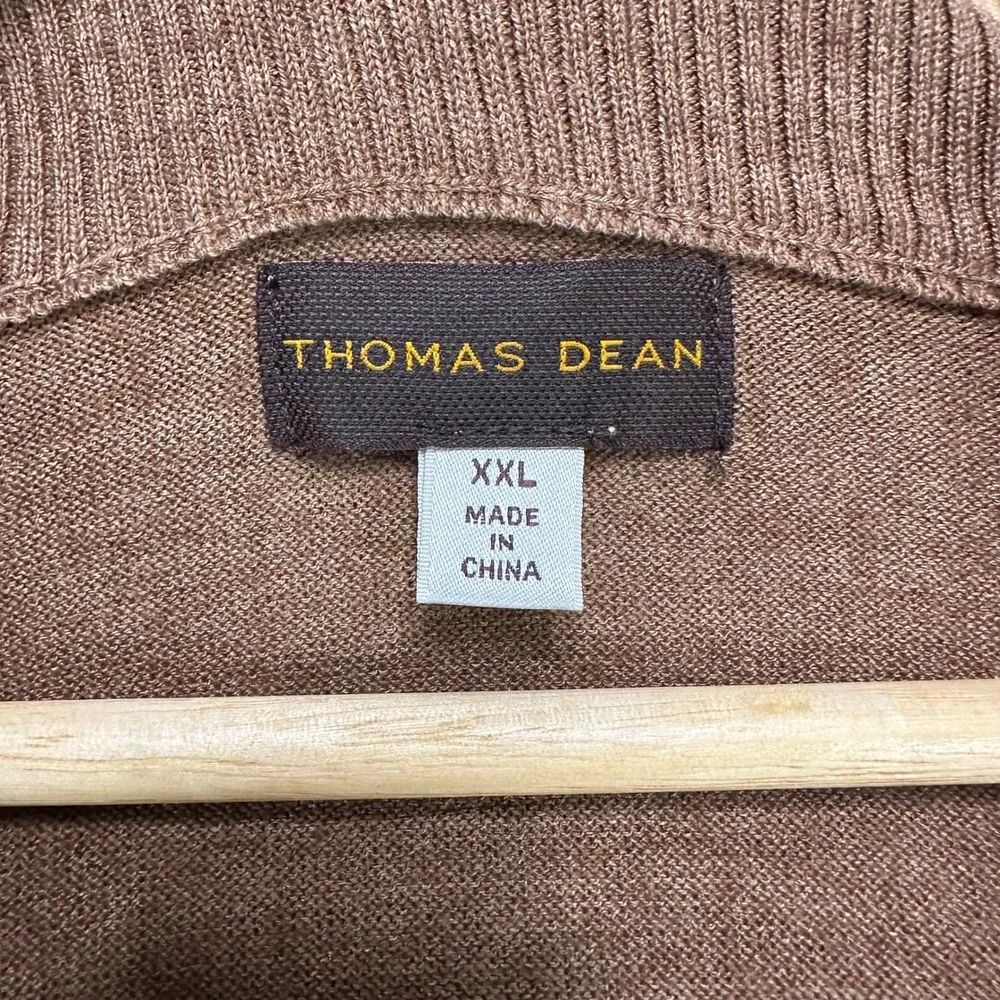 Thomas Dean Mens‎ Brown 1/4 Zip Sweater ExtraFine Merino Wool Acrylic Blend XXL